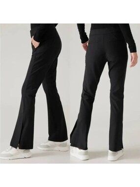 Athleta Stellar Flare Black Trousers Size 8 With Pockets & Side Zipper Business